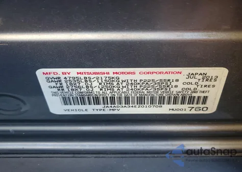 2014 Mitsubishi Outlander Se z USA, uszkodzony, nr VIN JA4AD3A34EZ010708